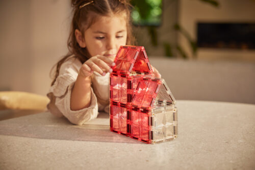 Magnetische tegels | Glitter tiles | Transparant & pink | Cleverclixx | 16 stuks - Afbeelding 6